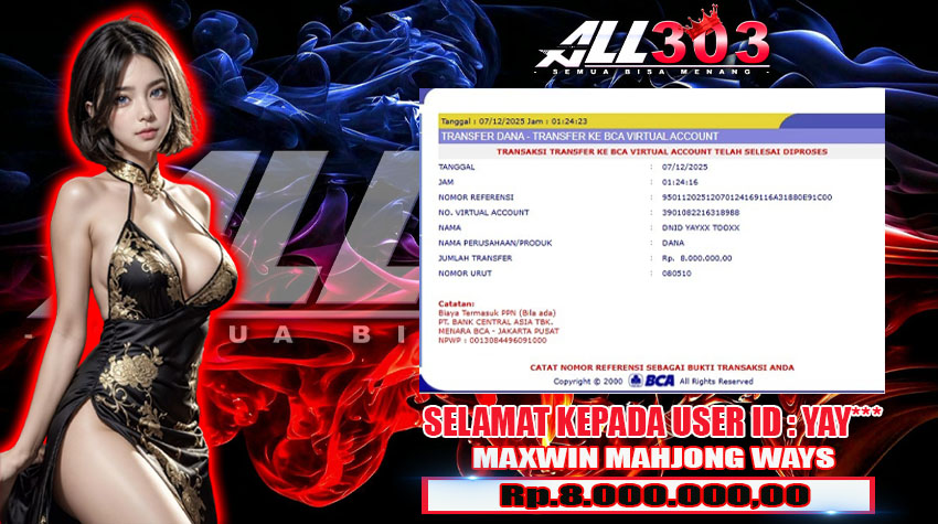 BUKTI KEMENANGAN ALL303 07 DES